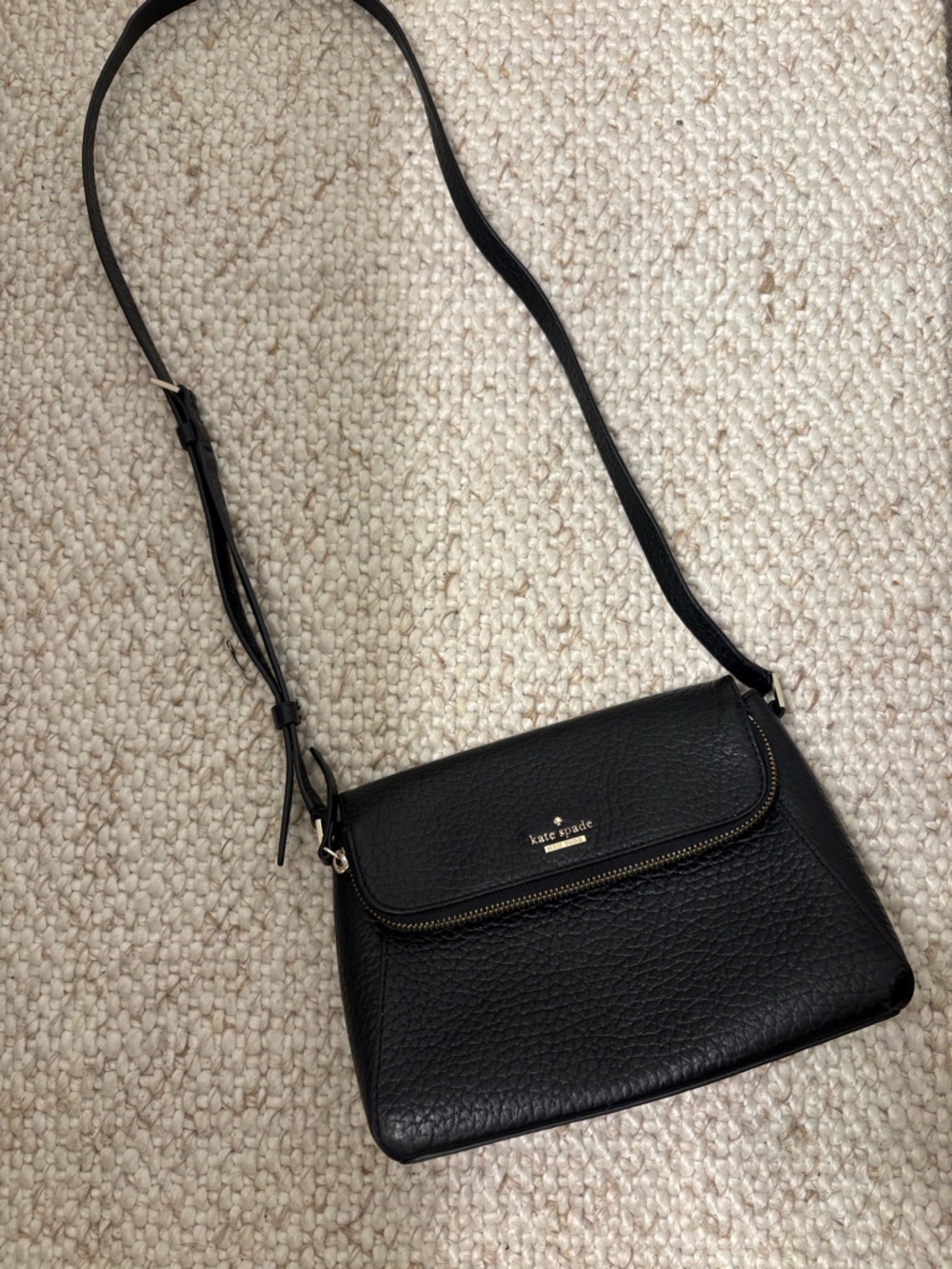Kate Spade Jackson Black Pebbled Leather Medium Flap Crossbody Bag